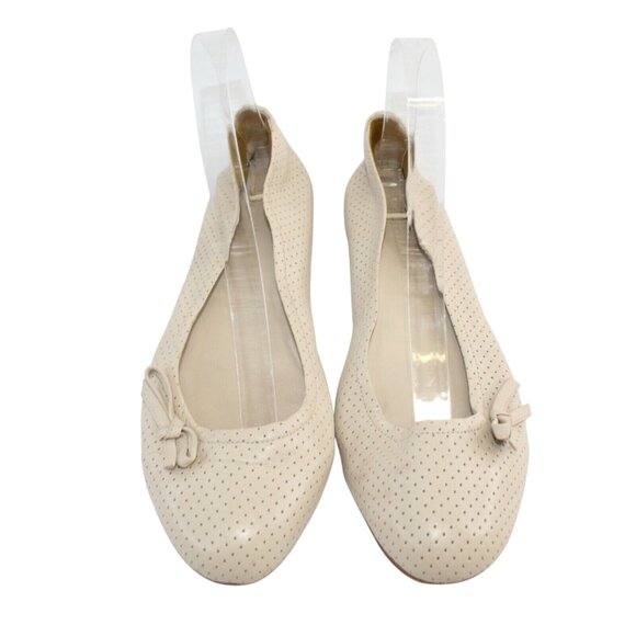 Kimel Design Studio Womens 8.5M Beige Leather Small Dot Pattern Bow Ballet Flats - Picture 3 of 10